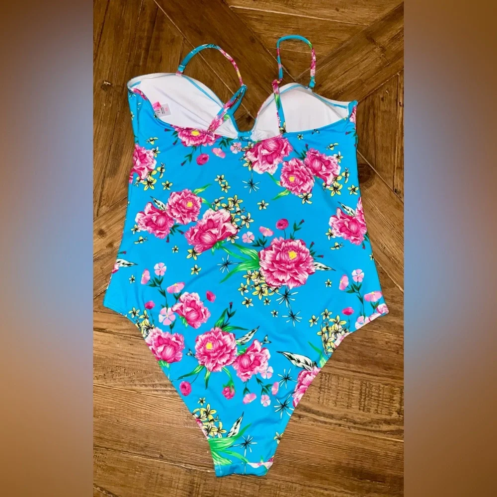 Betsey Johnson Blue Floral One Piece Swimsuit - Picture 2 of 11